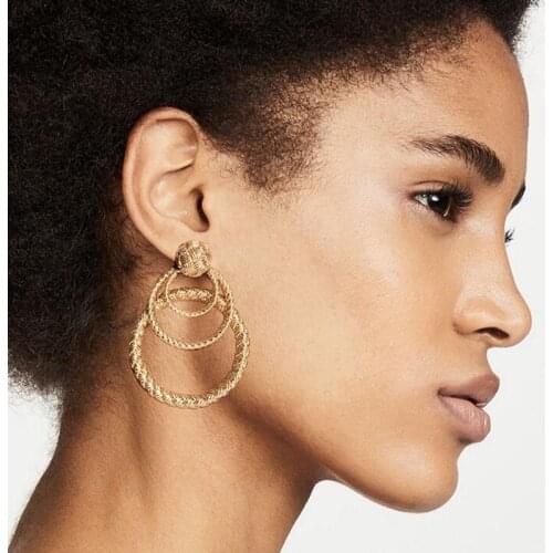 LOVBEAFAS Fashion Circle Multilayer Statement Earrings Rock Punk Vintage Earings Twisted Gold Color Fahion Jewelry For Women