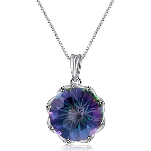 GEMS BALLET 9.64Ct Natural Rainbow Mystic Quartz Round Gemstone Pendant Necklace For Women 925 Sterling Silver Fine Jewelry New