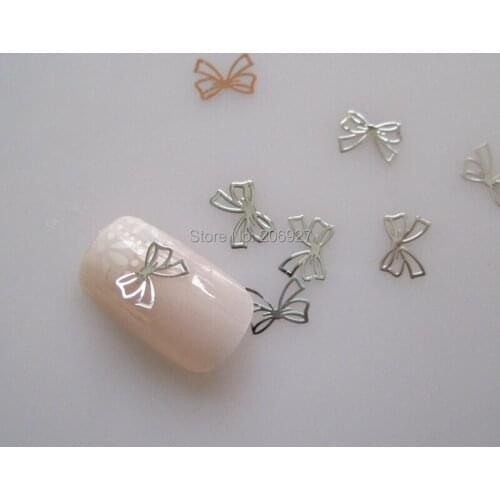MS267-1 100pcs Silver Cute Bow Metal Sticker Nail Art Metal Sticker Nail Art Decoration Non-adhesive Sticker