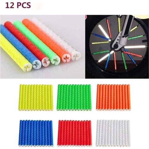12Pcs Bike Spoke Reflector Bicycle Wheel Spoke Reflector Reflective Mount Clip Waterproof Tube Warning Strip 75mm