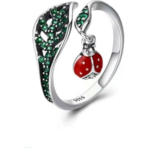 2021 Stylish Fresh Enamel With The Green Crystal And First Choice Of Gift Leaves Open Ring