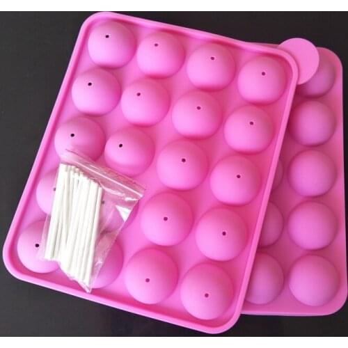 5Pcs TOPINCN Pink Eco-friendly Silicone Round Ball Shape Lollipop Pop Party Cake Cookie Candy Chocolate Maker Baking Tool Tray