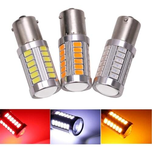 50pcs 1156 P21W BA15S 1157 BAY15D Car LED Daytime Running Brake Light Bulb Auto Reverse Tail Lamp 33SMD 5630 White Yellow DC12V