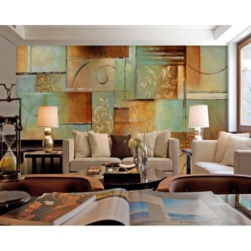 Custom art abstract murals,Yellow blue block oil painting modern wallpaper design, living room TV wall bedroom papel de parede