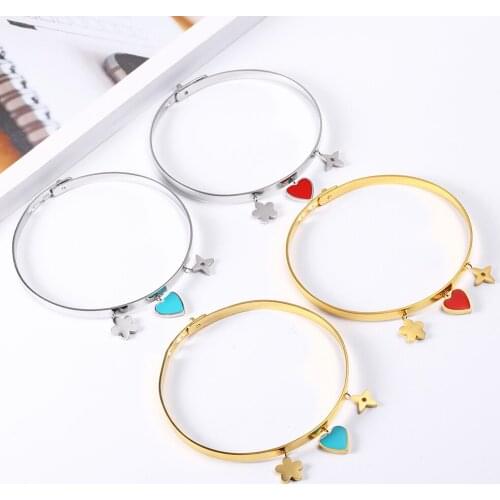 OUFEI Heart-shaped Bangle Bracelet Stainless Steel Jewelry Womens Cuff Adjustable Bracelet Fashion Bangles Wholesale 2019 New