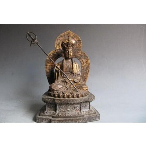 Fast shipping USPS to USA S0482 Tibet Buddhism Old Bronze Carved Jizo King Di Zang Buddha Statue
