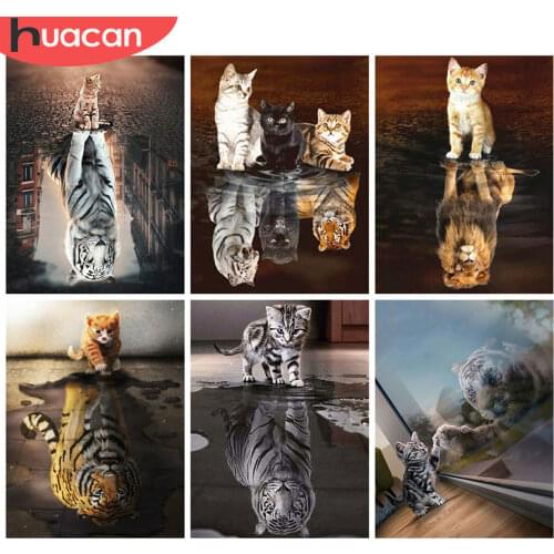 HUACAN Full Square Diamond Painting Cat DIY Mosaic Animal Craft Kit 5D Diamond Embroidery Tiger Handicraft Home Decor