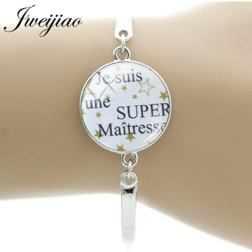JWEIJIAO New French Je Suis Une Super Maitresse Bracelet Letter Glass Cabochon Charms Hand Chain DIY Custom Jewelry Gift JE22