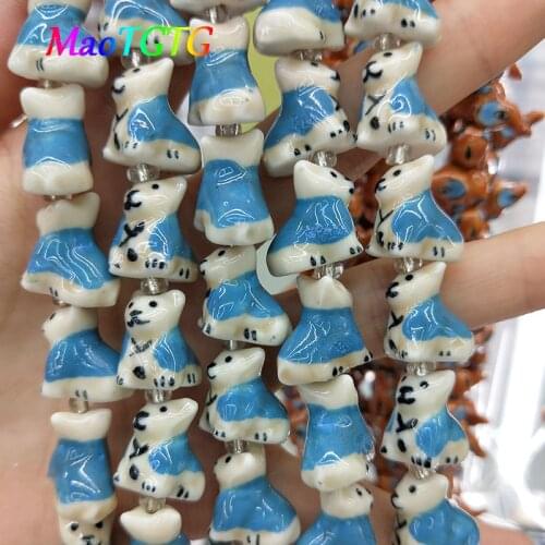 5pcs Cute Dog Shape Ceramic Beads For Jewelry Making Bracelet Necklace Hand-painted DIY Ceramic Pendant Beads Accessories