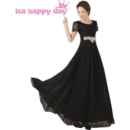 Lace formal modest black sleeved dress party evening gown elegant to the floor length gowns the bride dresses with sleeves H2778