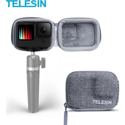 TELESIN Mini Storage Protection Bag Brushed Half Open Quick Release Carrying Case With Mini Tripod for GoPro Hero 9 Gopro9 Black