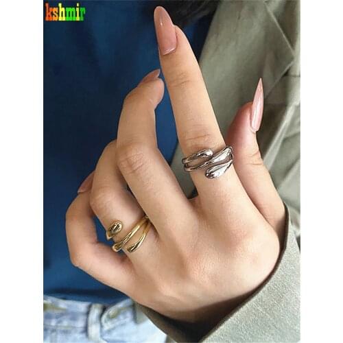 Kshmir Fashionable metal gold geometry winding open ring metal texture retro simple index finger ring jewelry gift 2021