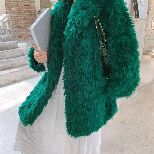 New Autumn Winter Fashion Warm Thick Faux Fur Coat Women Streetwear Loose Dark Fur Jackets Slim Hairy Windproof Long Coats Mw851