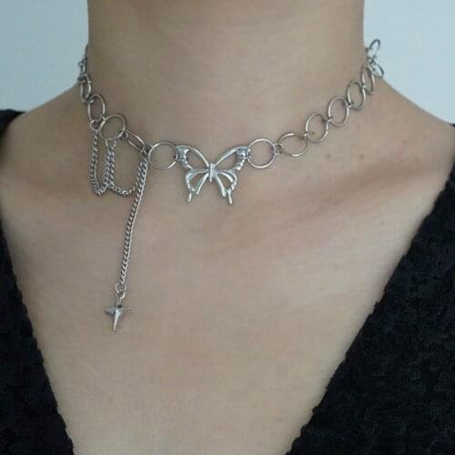 Silver Alloy Butterfly Pendant Necklace for Women Moon Star Charm Choker Necklaces Boho Collar chain Jewelry Silver Gold Gift