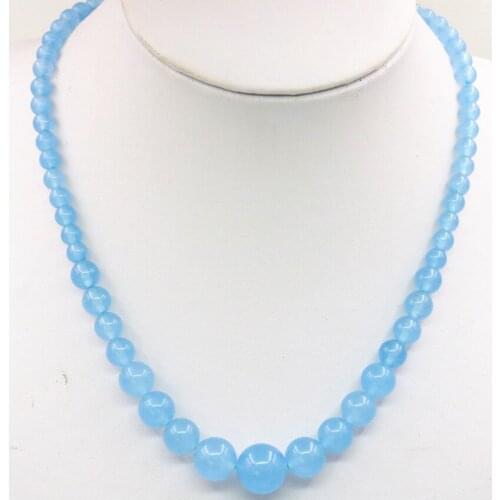 Fashion Women Strand Necklace Natural Aquamarines Stone Crystal 6-14mm Round Beads Tower Chain Torques Gift Jewelry 18inch A432