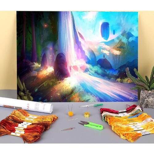 Scenery Imagination Printed Canvas 11CT Cross-Stitch Set Embroidery DMC Threads Sewing Needlework Knitting Handiwork Floss