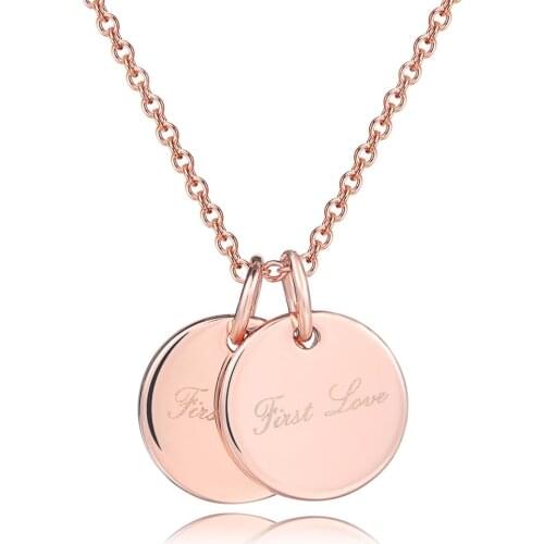 Letter First Love Double Round Pendant Necklace for Women Rose White Gold Color Fashion Jewelry Valentines Day Present N363