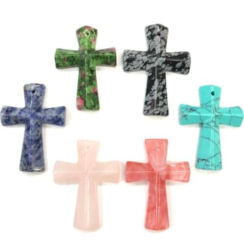 Natural Stone Pendants Cross Shape Crystal Agates Necklace Pendant for Jewelry Making Good Quality Size 33mmx45mm