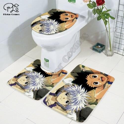 Full-time hunter anime pattern 3D printed Bathroom Pedestal Rug Lid Toilet Cover Bath Mat Set drop shipping style-3