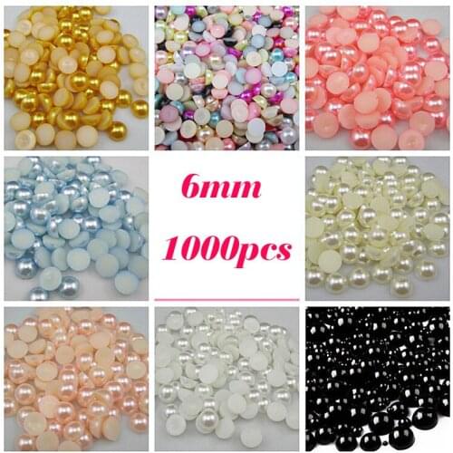 Size 6mm Multi Half Round Pearl Bead Flat Back beads Scrapbook for Craft Pick color DIY Nail Art Phone Decoration 1000pcs/lot
