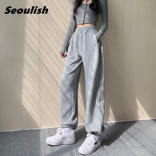 Casual Womens Sweatpants High Waist Lace Up Loose Straight Joggers Trousers Streetwear Female Pants Pockets 2021 New Spring