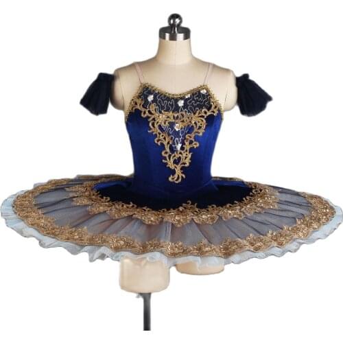 Professional Ballet Costume Solo Dance Tutu Dress Royal Blue Velvet Bodice with 7 Layers of Pancake Skirts BLL419