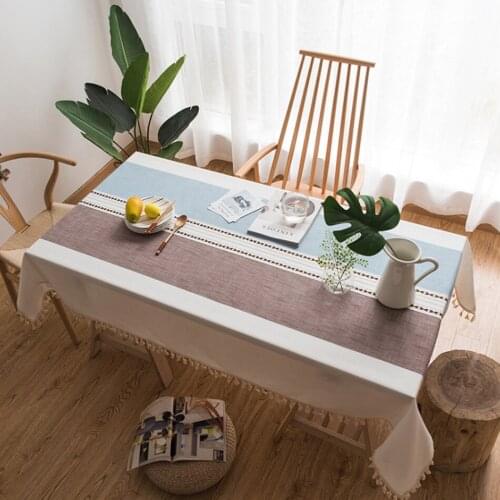 Nordic INS Stripe Cotton And Linen Tassel Tablecloth Modern Simple And Fresh Home Rectangular Tablecloth Tea Table Cover Towel
