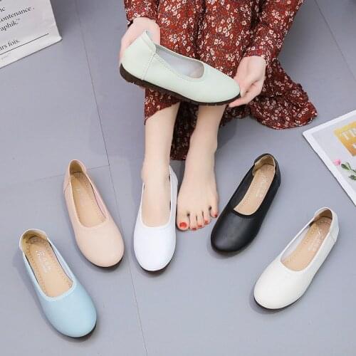 Real picture:Big size Women Ballet Flats soft bottom Leather Loafers Women Flats Flat Shoes for nurse office work shoes