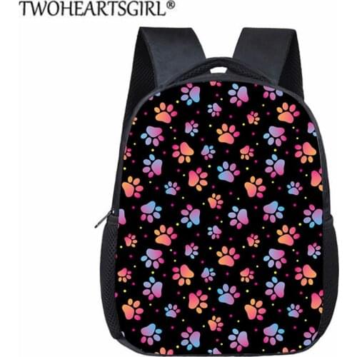 Twoheartsgirl 12inch School Bags for Kids Cute Dog Paw Design Kindergarten Children Baby Schoolbag Mini Kids Bookbag Backpack