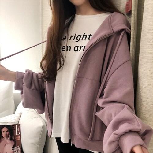 Autumn winter velvet oversize hoodies women zip-up sweatshirt harajuku streetwear loose Cotton clothes korean style tops