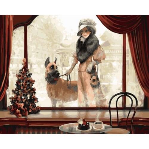 Frameless diy picture oil painting by numbers wall decor painting on canvas for home decor 4050 stoll with dog