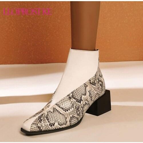 Lloprost ke Size 34-43 Women Ankle Boots Sexy Serpentine Thick Heel Winter Shoes Woman Fashion Zipper Short Boot Lady Footwear