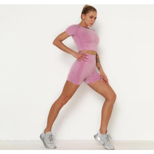 Europe and the United States new knitted hip fitness yoga clothes seamless high elastic breathable yoga short sleeve suit female