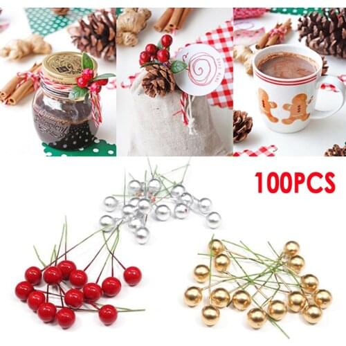 100Pcs/lot Artificial Berries Vivid Red Holly Berry Berries Home Garland Simulation Plant Wedding Garden Decoration Dried Flower