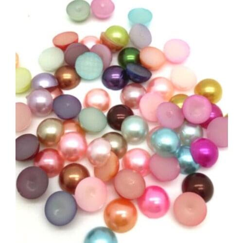 100Pcs Mixed Color Craft ABS Imitation Pearls Half Round Flatback Resin Pearls Resin Scrapbook Beads Decorate Jewelry DIY 12mm