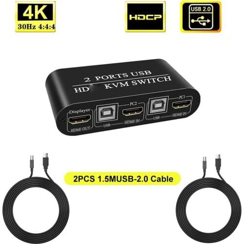 2 Port KVM Switcher HDMI Switch Durable Multifunctional USB2.0 Manual Switcher Box Keyboard Mouse Splitter Max Support 4K for PC