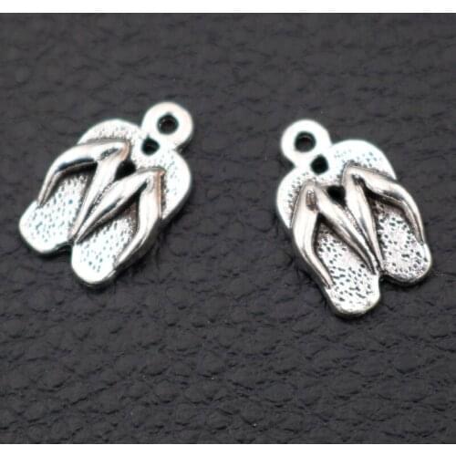 30pcs Silver Color Plated Couple Slippers Charm Bracelet Earrings DIY Metal Jewelry Pendant For Handicraft Making 16 * 10mm