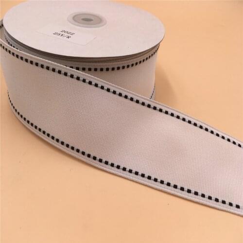 38MM 25yards Wired Edge White Grosgrain Ribbon with Black Saddle Stitches Edge for Christmas Decoration New Year Gift Wrapping