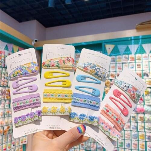 5 Piece Cute Floral Embroidery Hair Pins Girls Hair Accessories Set Baby Clip Hair Grips Hair Styling Tools Barrettes Hairpin