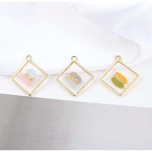 6pcs Simple And Wild Transparent Square Geometric Earrings Women Gold Foil Alloy Oil Drop Pendant Diy Jewelry Accessories
