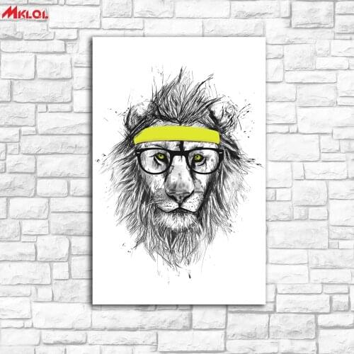 Large Wall Art, hipster lion ,Restaurant study Bedroom Decor Wall oil Painting Print Nice wall picture for living room no frame