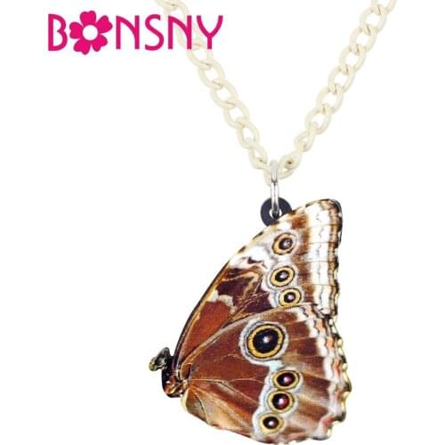 Bonsny Acrylic Wood Nymph Butterfly Necklace Pendant Chain Choker Novelty Fashion Insect Jewelry For Women Girls Teens Wholesale