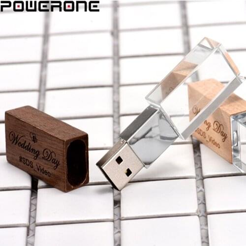 POWERONE usb flash drive USB2.0 Wood crystal pendrive 4GB 8GB 16GB 32GB 64GB 128GB free custom logo data storage U disk pendrive
