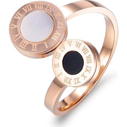 Classic Vintage Rose Gold Color Rings Roman Alphabet 316L Stainless Steel Wedding Rings Jewelry For Women Anillo R17040
