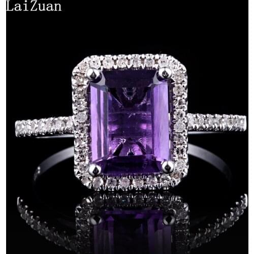 LaiZuan Solid 10k White Gold Flawless Emerald Cut 2.1ct Natural Amethyst Diamonds Engagement Ring Women Exquisite Jewelry Gift