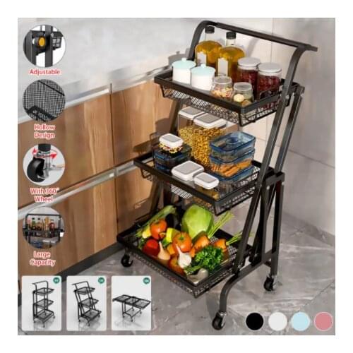 Slide Out Kitchen Rolling Trolley Cart 3 Layer Rotatable Storage Cart with Wheels & Handle Storage Organizer Rack Home Furniture