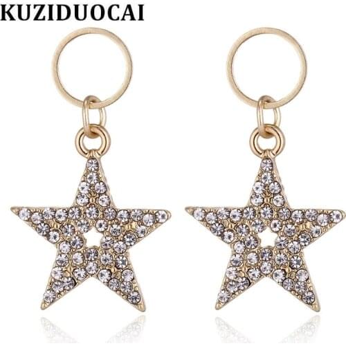 Kuziduocai 2018 New ! Fashion Fine Jewelry Copper Dazzling Rhinestone Circle Pentagram Star Stud Earrings For Women Gifts E-606