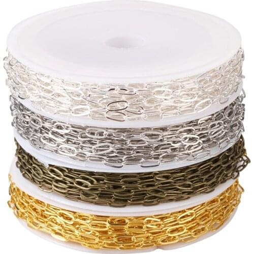 20m Brass Cable Chains Flat Oval Paperclip Necklace Chain Links For DIY Handmade Necklace Bracelet Jewelry Making Findings