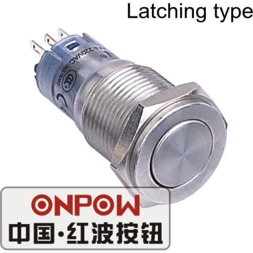 ONPOW 16mm Metal Super Flat actuator Latching on-off Stainless steel Push Button Switch (LAS2GQPF-Z/S) CE,RoHS