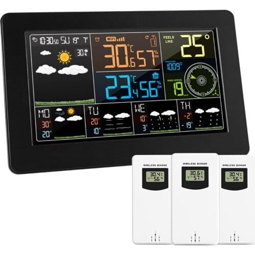 Weather Station wifi With 3 Sensor Thermometer Hygrometer Barometr Wireless Indoor Outdoor Table Watch EU Power Adapter Tools